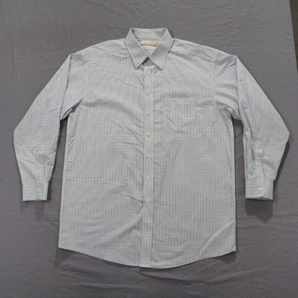 Roundtree Yorke Shirt Mens 16.5 35 Black Blue Mini Check Poplin Business Casual - Picture 1 of 10